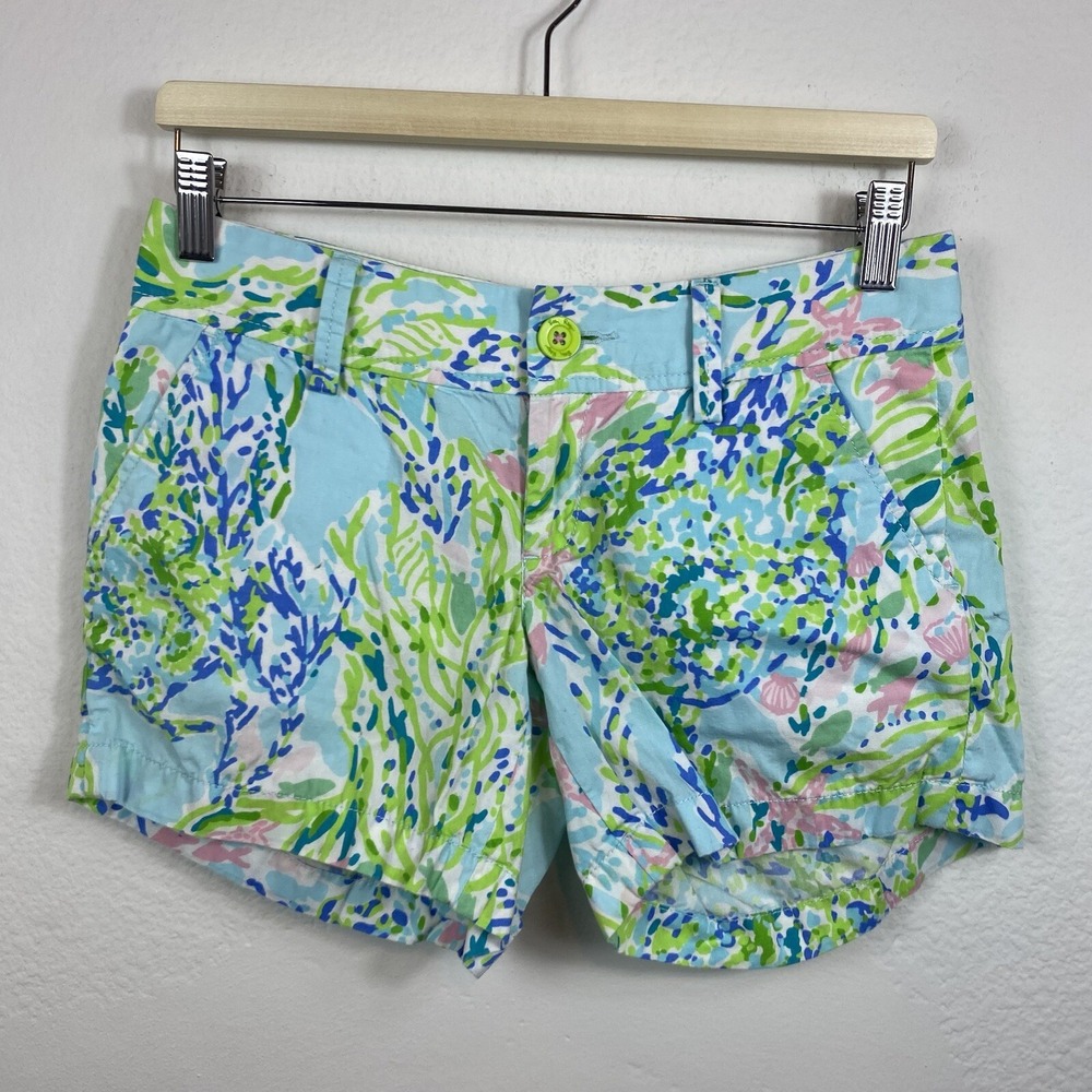 Lilly Pulitzer Callahan Shorts Size 0 Skye Blue Heaven Preppy Beach Coral‎ Sea